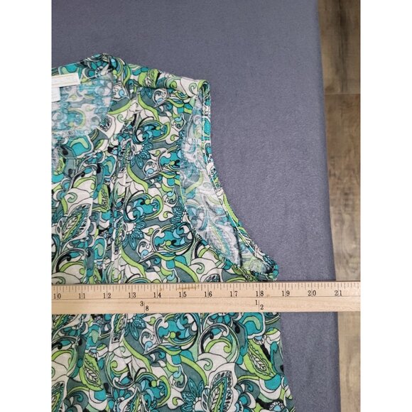 JUNIPER + LIME Womens XL Sleeveless Blouse Pleated Paisley Print Green Blue - Picture 6 of 8